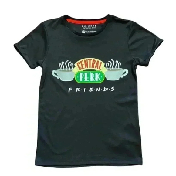Friends T-Shirt Central Perk Graphic Print Cropped Fitted Y2K Baby Tee Black XS - Picture 1 of 16